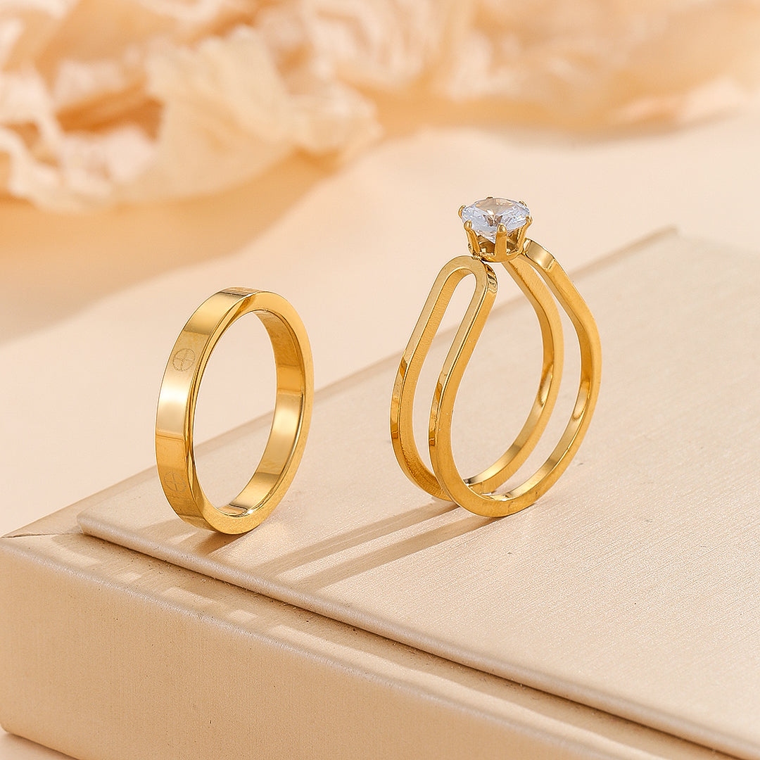 Elegant Golden Dou Halo Ring